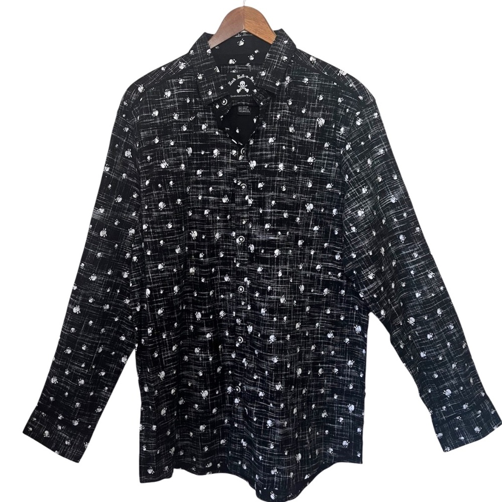 Rock Roll N Soul Black & White Skull Button Up Men's Shirt 2XL